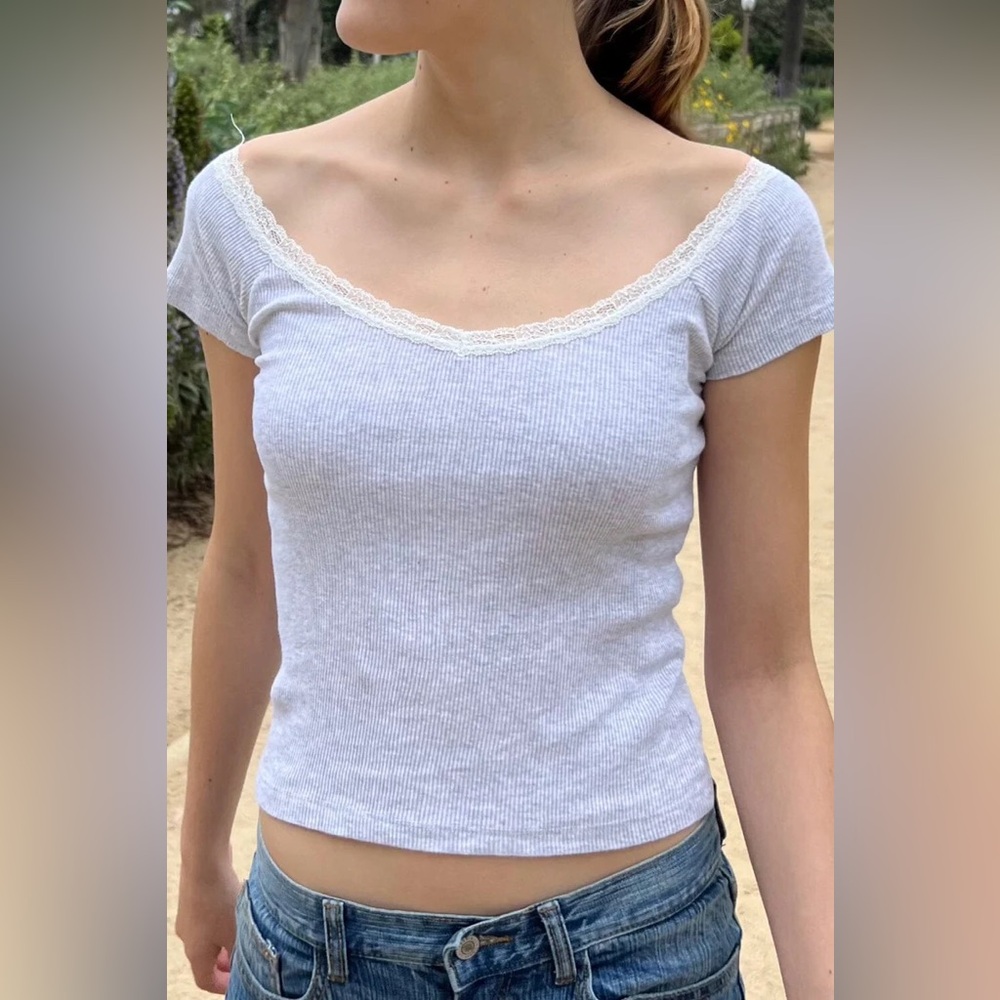 Brandy melville silver gray Ada lace top